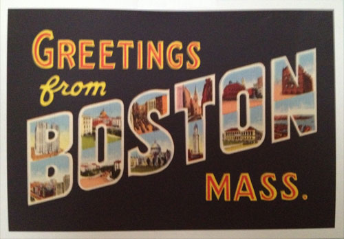 Post card reading 'Greetings from Boston'